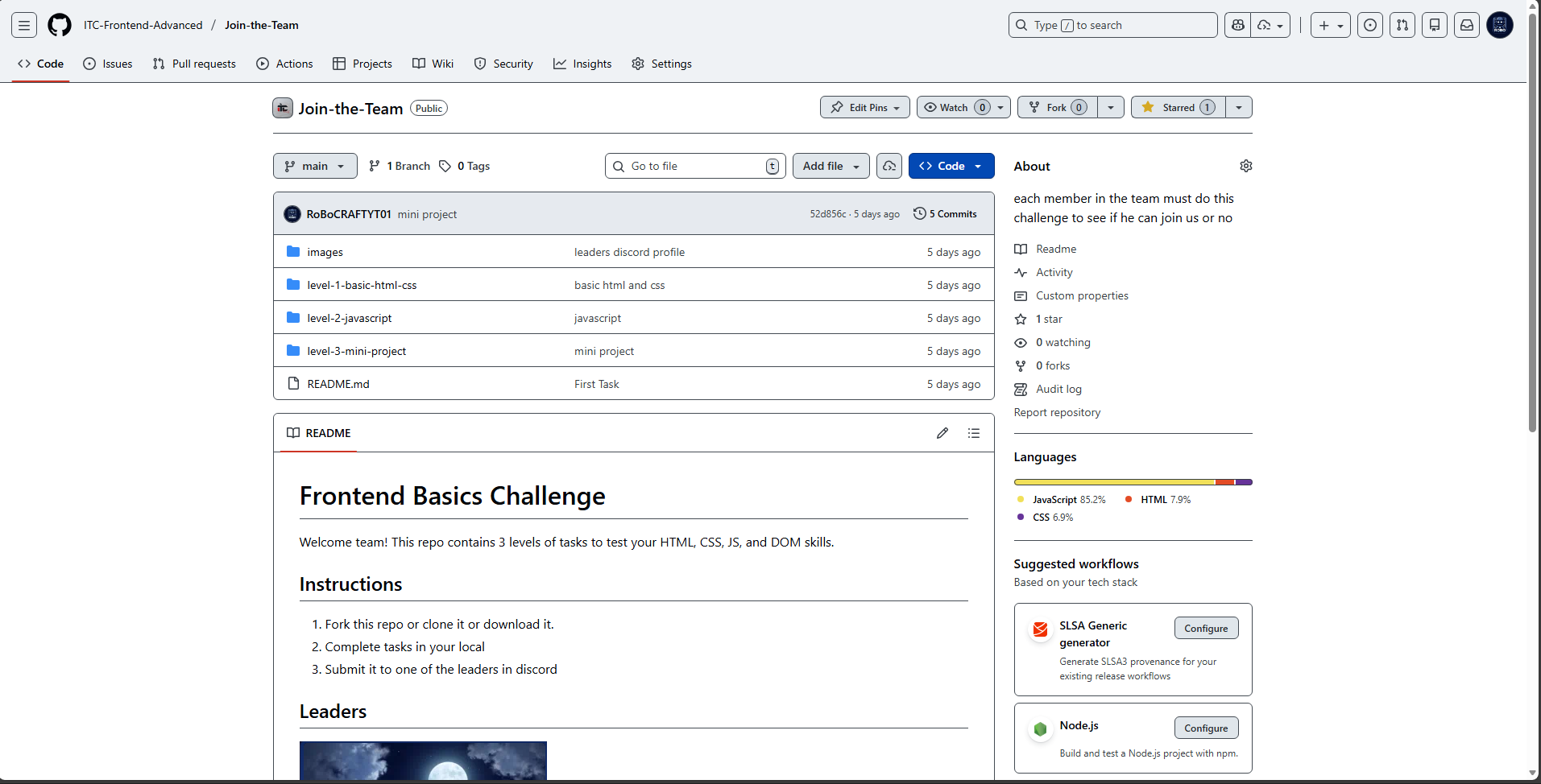 Screen shot display GitHub Repositories Page - ITC